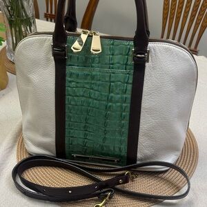 Brahmin Vivian  White and Green Leather Handbag